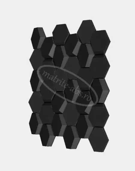 Matrita ABS model Hexagon Decupat, vedere laterala care evidentiaza profunzimea si structura 3D a placii decorative.