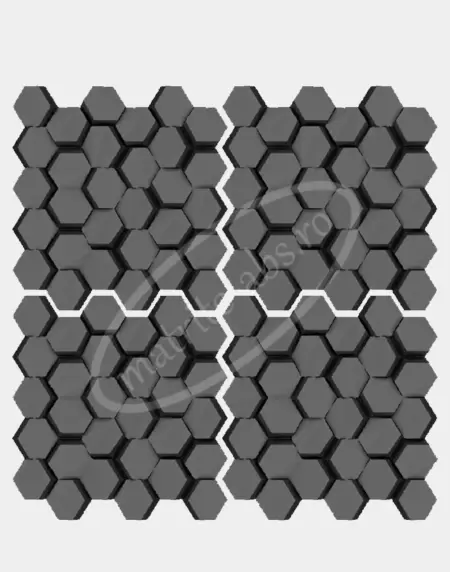Matrita ABS model Hexagon Decupat, demonstrand modul de imbinare a placilor decorative pentru a crea un efect geometric uniform.