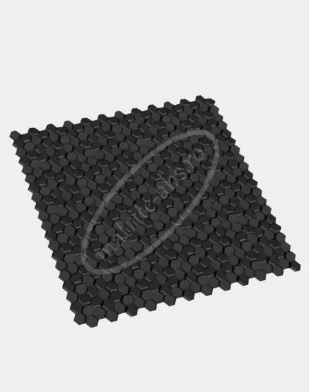 Matrita ABS model Hexagon Decupat, vedere oblica prezentand o simulare a montajului placilor decorative.