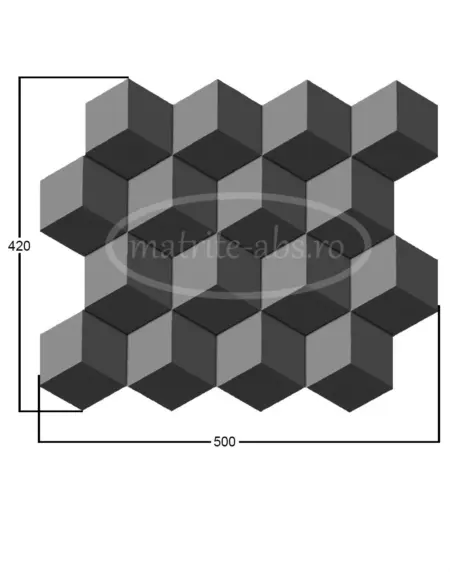 Model 3D Ilusion pentru placa decorativa, vedere frontala cu dimensiuni