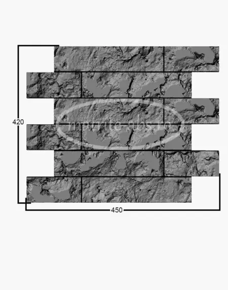 Model 3D pentru placa decorativa Piatra Sparta Mare, vedere frontala cu dimensiuni