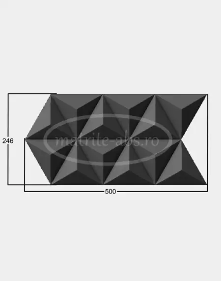 Matrita pentru placi decorative model Prisme-V2, vedere frontala, dimensiuni 500x246 mm