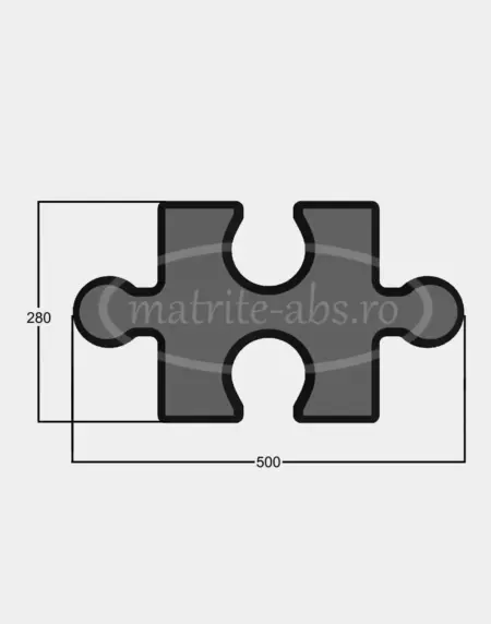 Matrita ABS model Puzzle, vedere frontala care arata dimensiunile