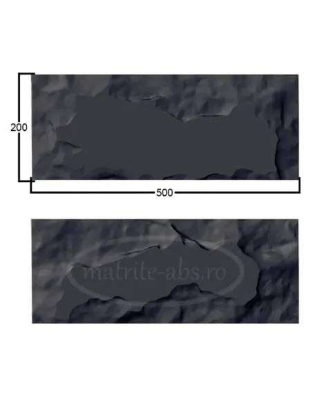 Matrita ABS piatra cioplita sma, prezentare frontala cu detalii de dimensiuni, ideala pentru obtinerea de placi decorative.