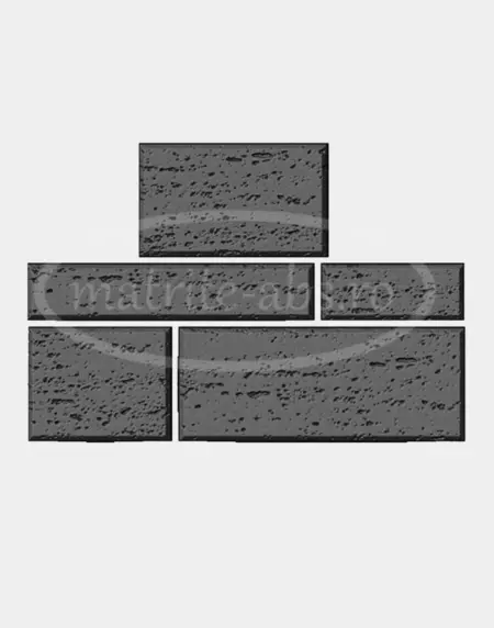 Imagine cu placi modulare imitand travertinul, aranjate in diverse dimensiuni pentru a ilustra flexibilitatea si variabilitatea setului.