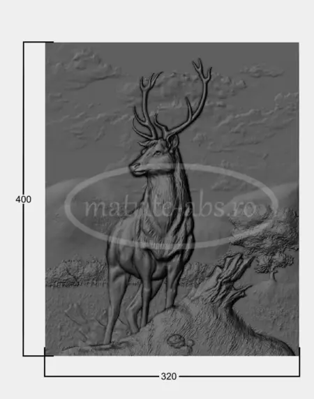 Matrita ABS model cerb, vedere frontala, detalii dimensionale de 320x400 mm, ideala pentru realizarea unui tablou decorativ.
