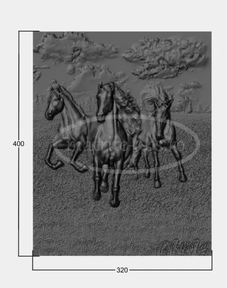 Matrita ABS model Three Horses pentru tablou decorativ, vedere frontala