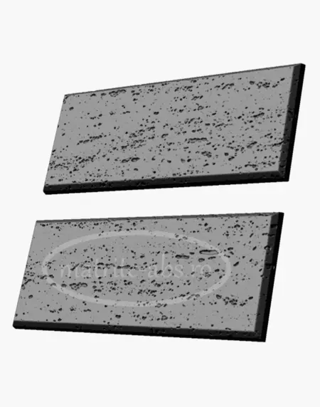 Set de doua matrite ABS pentru realizarea de placi decorative model travertin, vizualizate din unghi pentru a arata textura realista.
