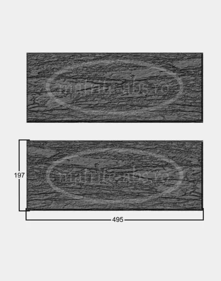 Matrita ABS model Travertin Rustic, vedere frontala cu dimensiunile 495x197 mm specificate.