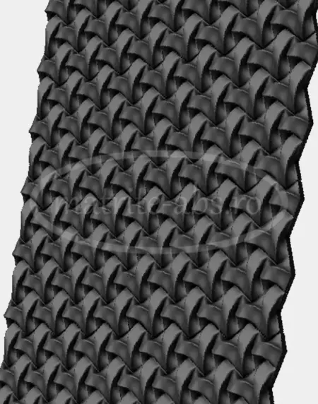 Perete decorativ cu placi 3D obtinute din matrita model Twist, prezentat dintr-un unghi lateral pentru a arata textura si adancimea designului.