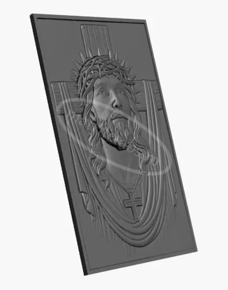 matrita abs basorelief Iisus cu coroana de spini si cruce in plan secund