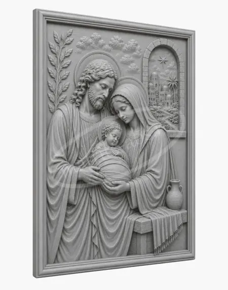 Produs finit realizat cu matrita ABS Sf. Familie, tablou decorativ in relief cu vedere la 45 de grade