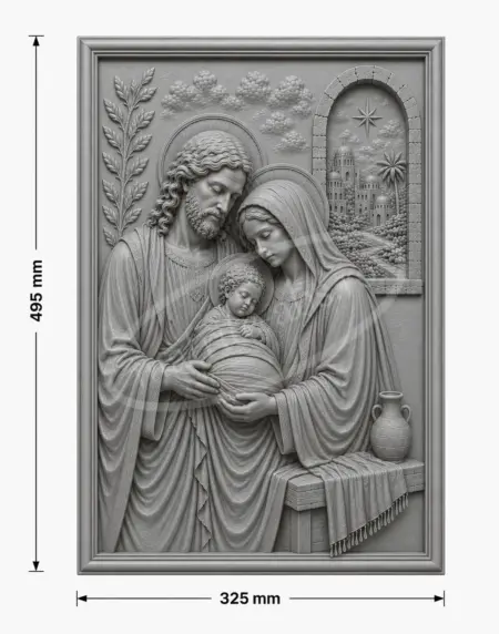 Produs finit realizat cu matrita ABS Sf. Familie, tablou decorativ in relief cu dimensiunile 495x325x20 mm