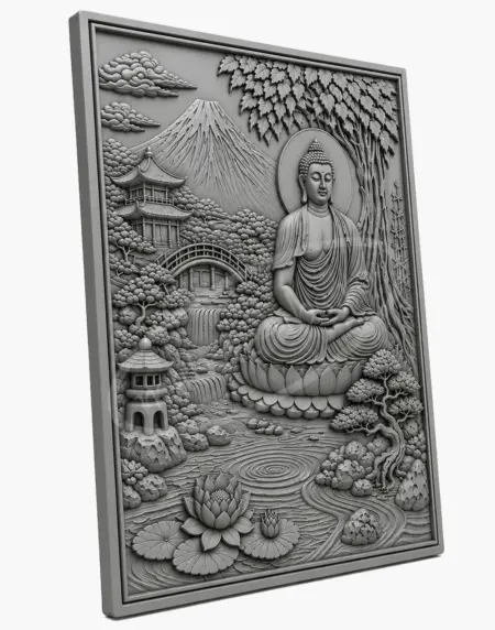 Tablou relief Gradina lui Buddha obtinut cu matrita ABS - vedere 45 grade