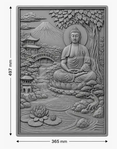 Tablou relief Gradina lui Buddha obtinut cu matrita ABS - dimensiuni 497x365 mm
