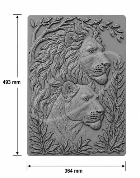 Tablou relief Leu si Leoaica obtinut cu matrita ABS - dimensiuni 493x364 mm