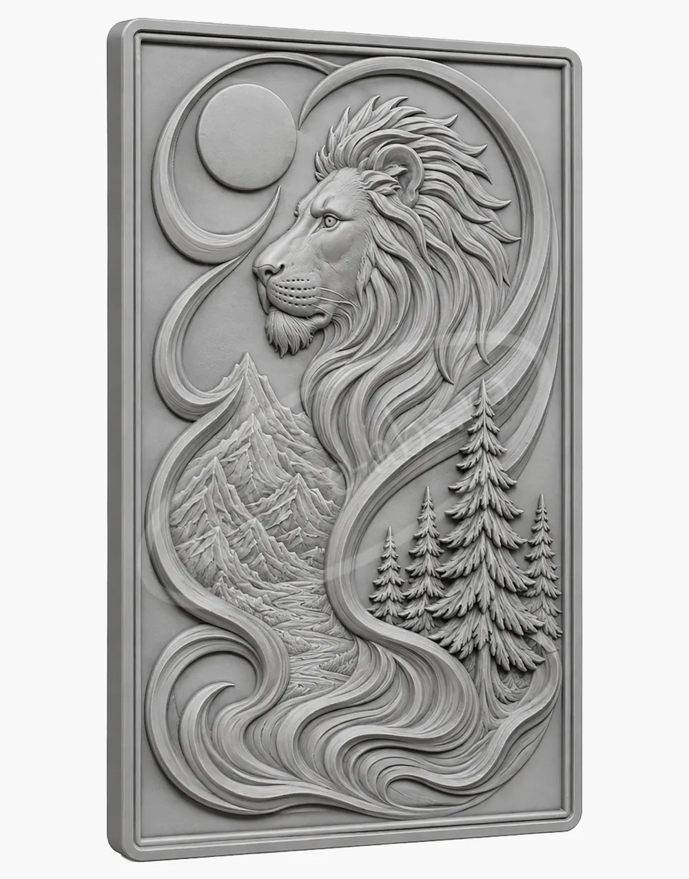 Matrita ABS pentru turnat - Tablou relief - Taramul Leului Matrita ABS Taramul Leului pentru turnat tablou relief cu leu vedere 45 grade